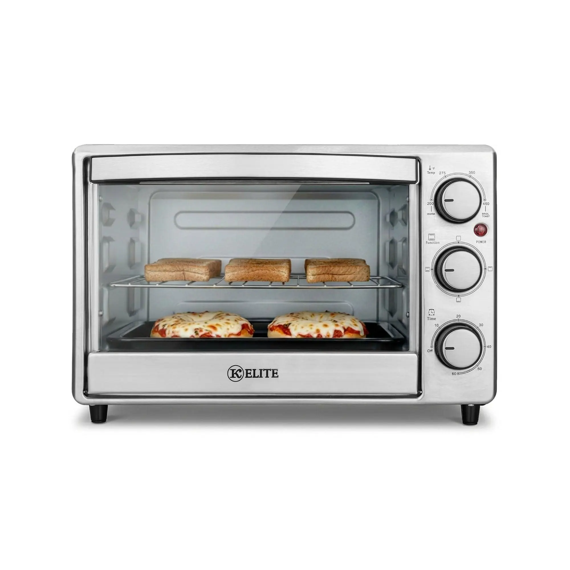 Kitchen Elite Compact Countertop Toaster Oven with Stainless Steel Tray, Silver