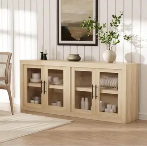 Sideboard Buffet Cabinet,Liquor Coffee Bar Console Table,Kitchen Storage Sideboard with 4 Glass Door,Storage Credenza,Buffet Table, for Dining Room,Hallway,Living Room