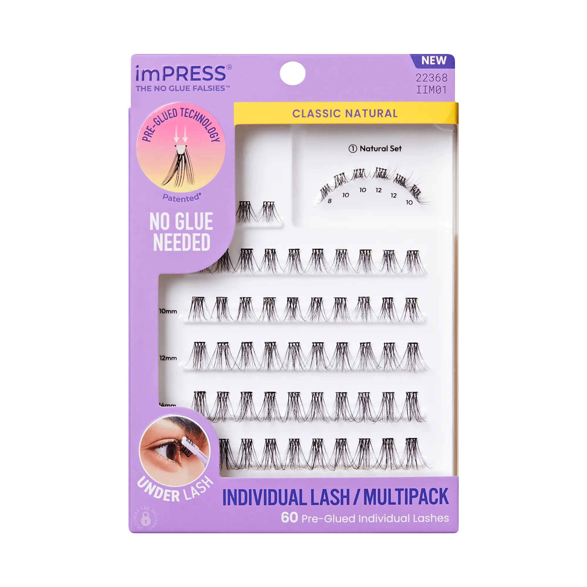 Impress Falsies Pre-Glued Individual False Eyelashes Multipack - Classic Natural | 60 Lash Clusters, 8mm-16mm