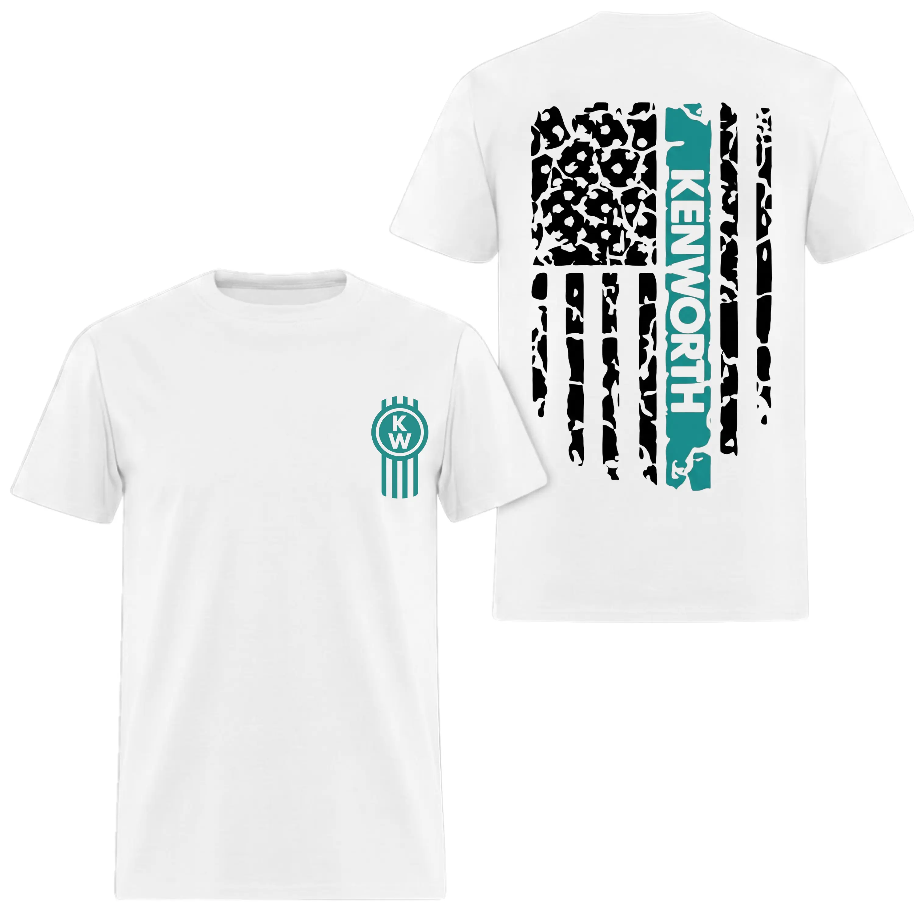 Kenworth Graphic Short-Sleeve T-Shirt - 2 Sides, Patriotic, Casual, Classic, Comfy Sports Top for American Truck Drivers