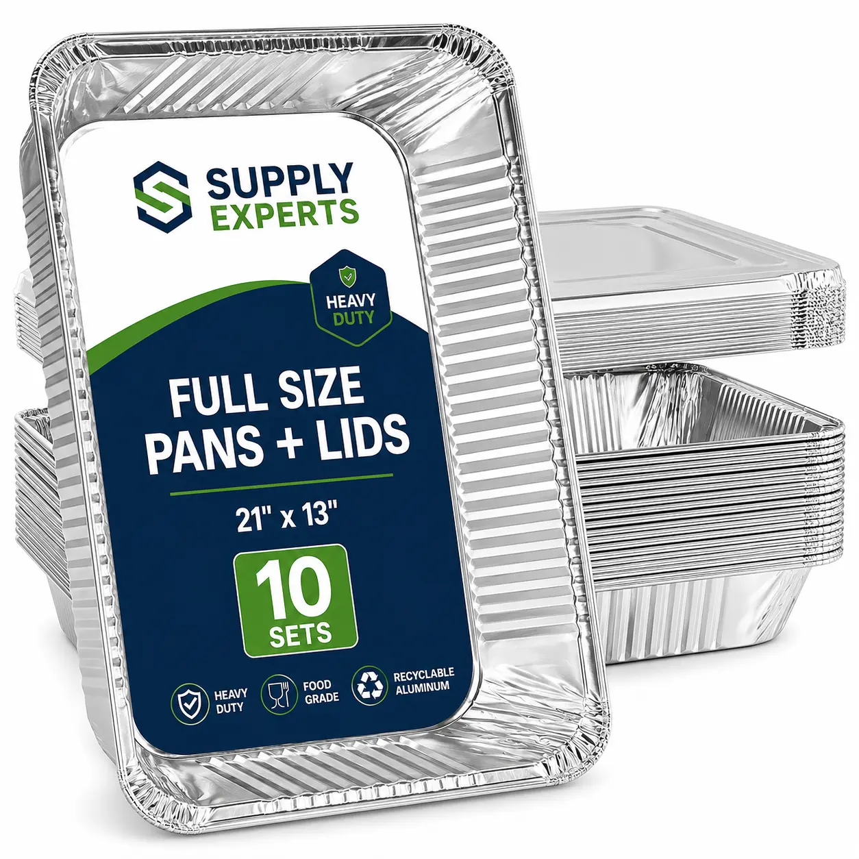 21x13 in Sturdy Rectangular Aluminum Foil Cookware Pans with Lids, 10 Sets - Extra Heavy Duty Disposable Oven-Safe Pans for Catering, Baking