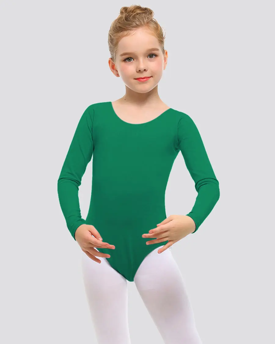 Female Plain Pullover Tight Long-Sleeve Cotton Ballet Leotard, Breathable Multi-Size Stretchy Dancewear Leotard Outfit