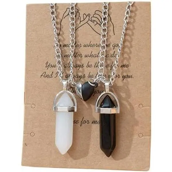 1 Pair Couple Love Heart Matching Split Heart Pendant Necklace Mutual Attraction  Hexagonal   Stone for him her BFF  Friends Friendship