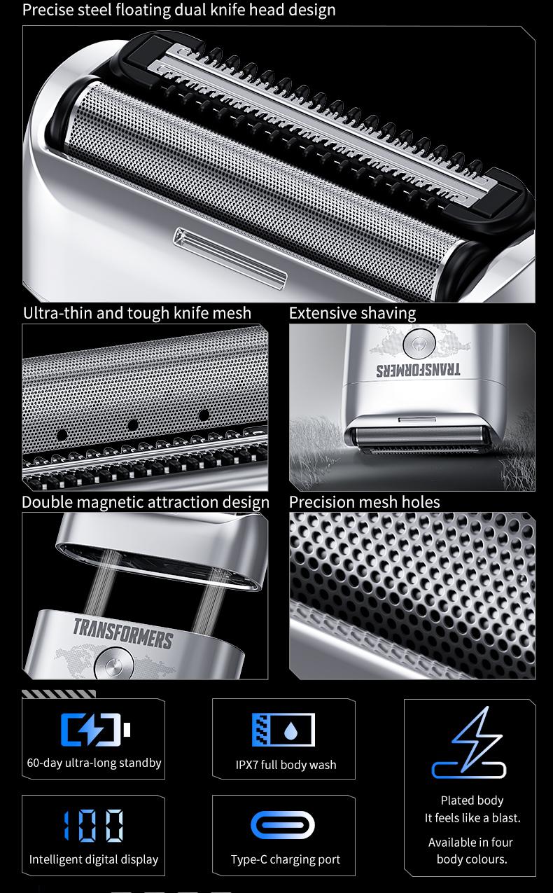 Transformers L20 Foil Shaver, Smart LED Display Shave Calmly, Ultra-Thin Shaving Foil, IPX7 Waterproof, Long Battery Life, Portable, Ideal for Car and Travel, Perfect as a Gift
