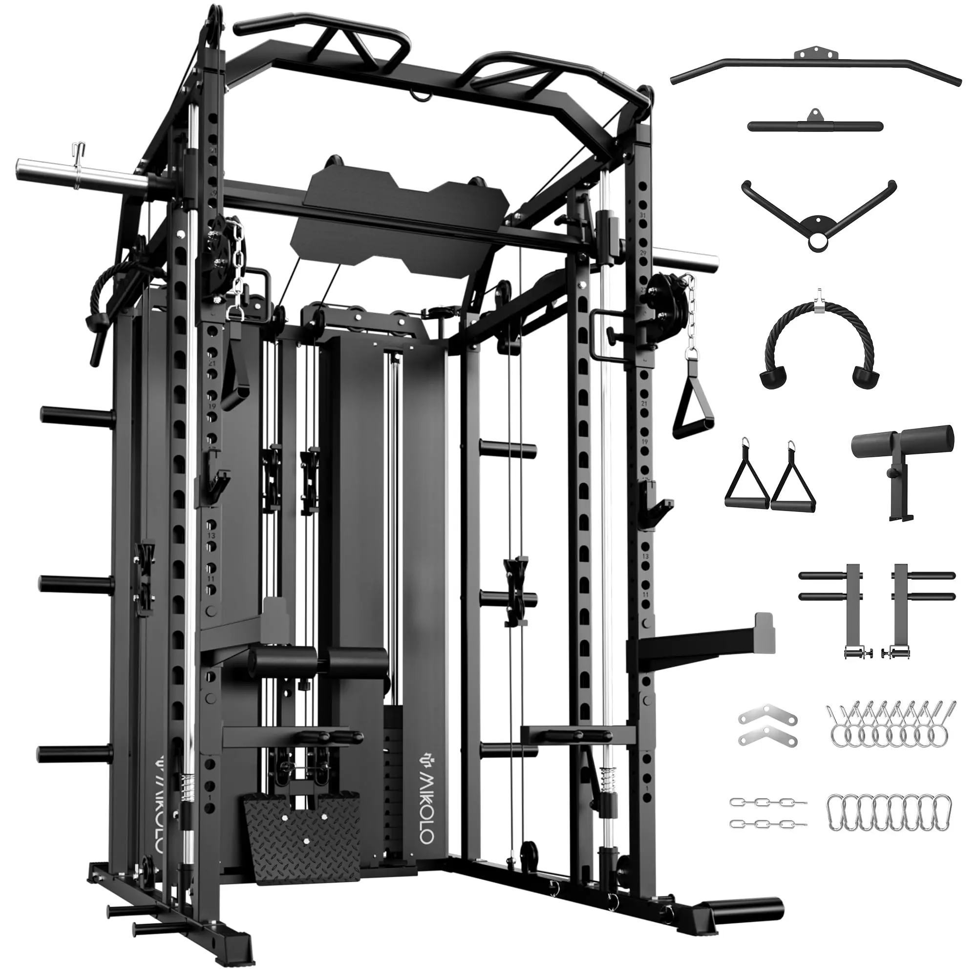 [ 8 packages]MIKOLO Power Cage Home Gym Smith Machine with Lat Pulldown & Cable Crossover Dual Weight Stack System 264-lb Total Capacity All-in-One Home Workout StationMIKOLO Strength Training Equipment Strength Training Equipment