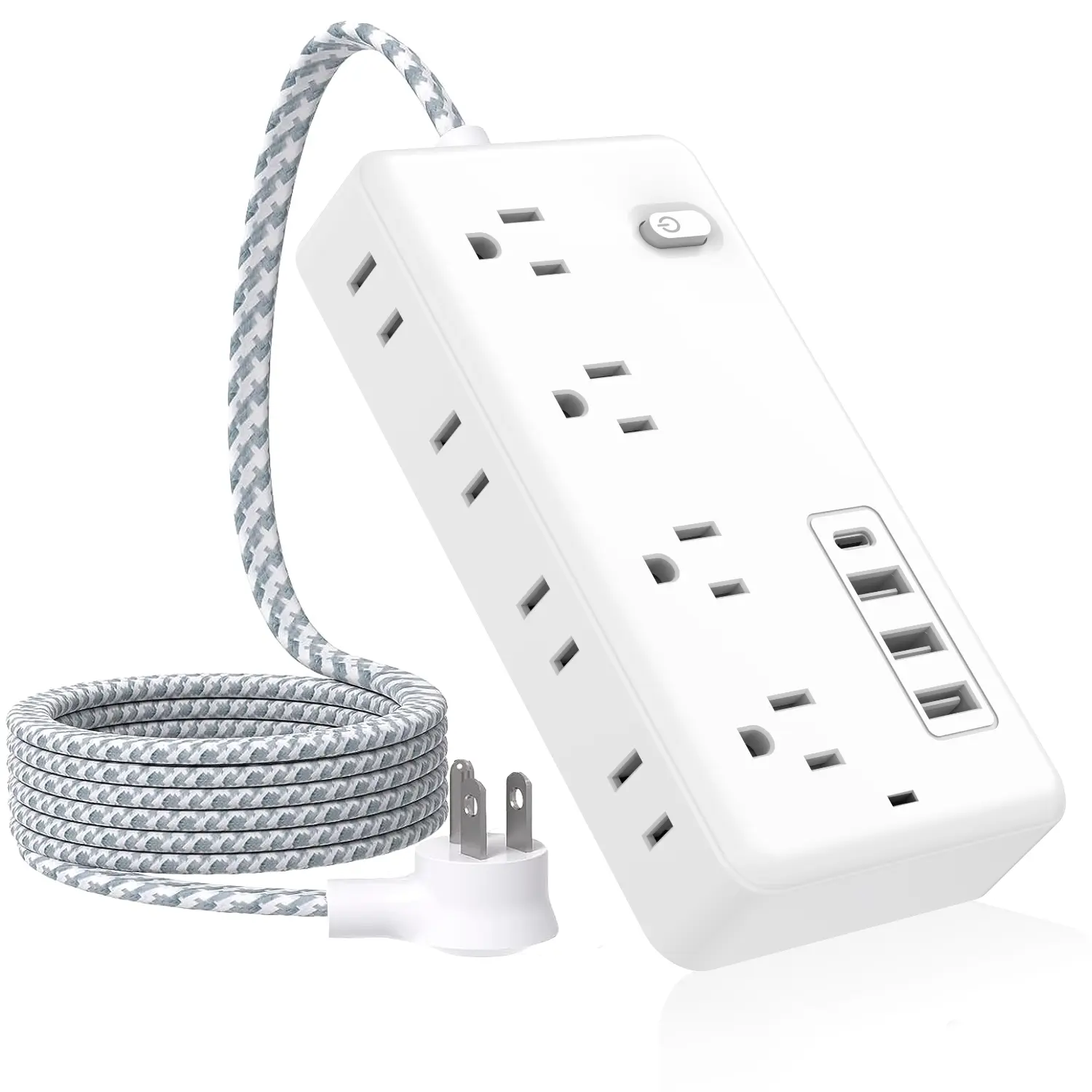 Surge Protector Flat Extension Cord Flat Plug Power Strip, 8 AC Outlets, 4 USB Charger(1 USB C Port) 3-Sided Outlet Extender, 5Ft Braided Extension Cord Charging Station,  Office Supplies, Dorm Room Essentials