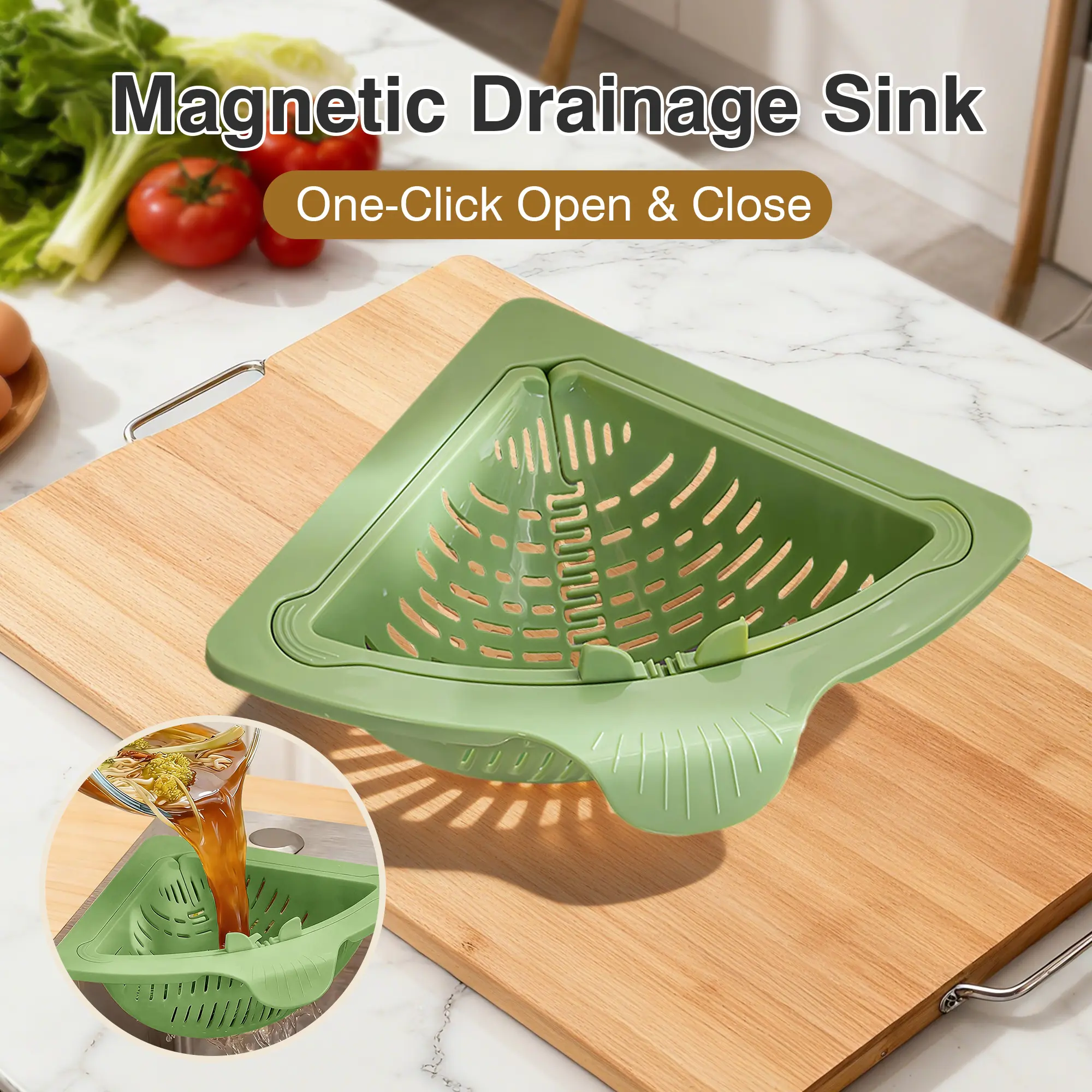1-Count Magnetic Drip Tray with Yellow or Green Corner Filter - Compact Sink Fitting Plastic Basket Strainer, Kitchen Gadgets, Household Kitchen Supplies