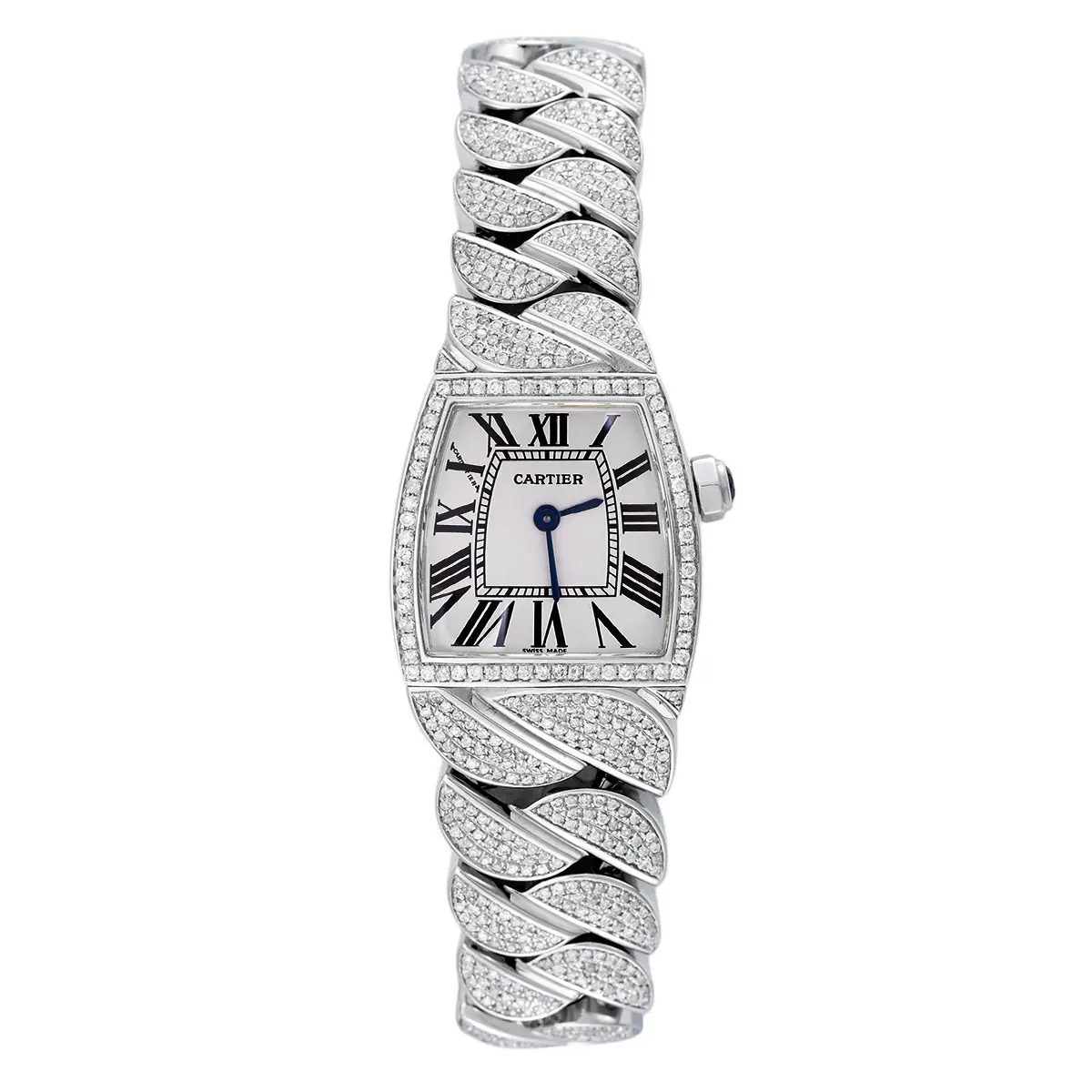 Cartier La Doña 22mm W6600121 Stainless Steel White Dial Custom Full Diamond Watch WHT030407