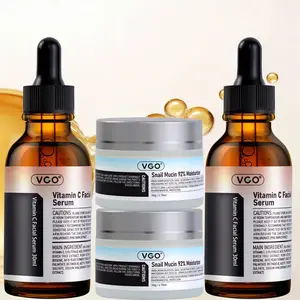 VGO Glow-Boosting Skincare Set - Vitamin C Facial Serum Essential Oil & Snail Mucin 92% Moisturizing Cream, Targets Dullness & Rough Texture, Fights Free Radicals & Soothes Post-Sun Irritation, Gentle Formula Ideal for Sensitive Skin[Buy 2 Get 2 Free