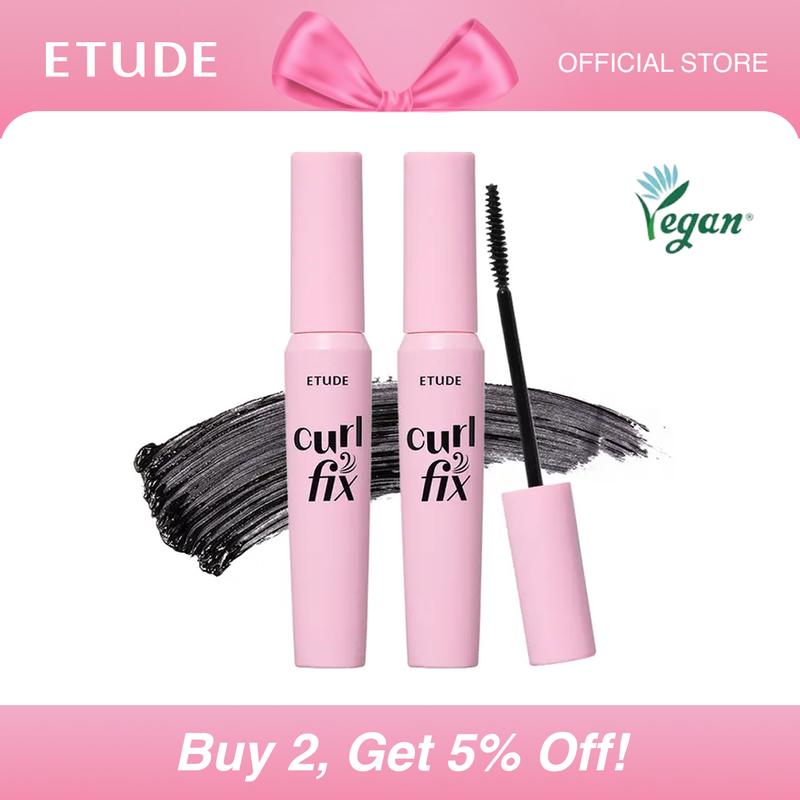 [ETUDE Official] Curl Fix Mascara Duo Set #01 BLACK & #04 Volume | 24H Smudge Proof Curl | Volumizing & Lengthening | Waterproof Formula