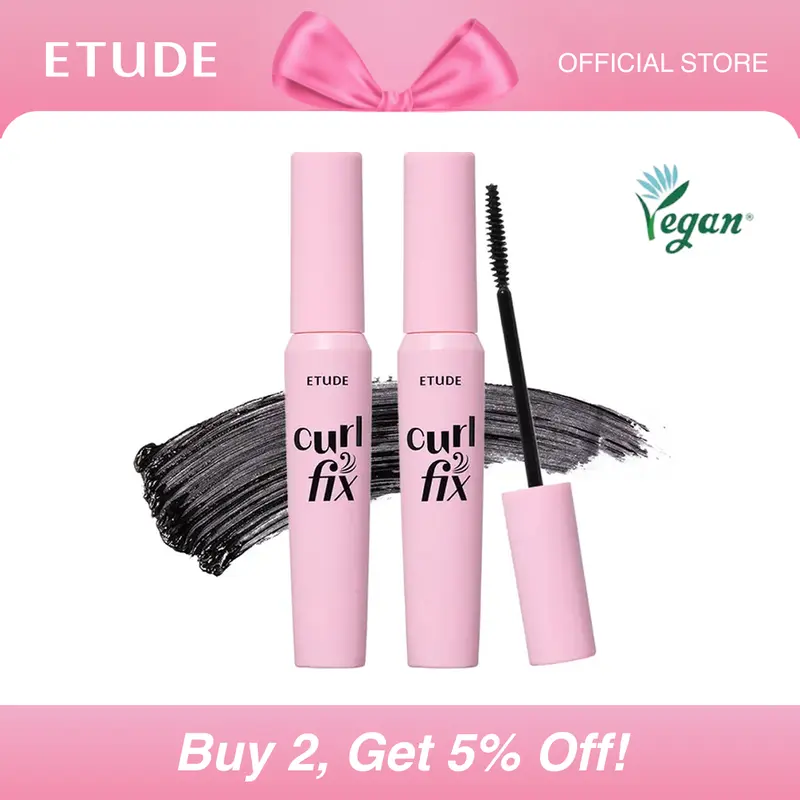 [ETUDE Official] Curl Fix Mascara Duo Set #01 BLACK & #04 Volume | 24H Smudge Proof Curl | Volumizing & Lengthening | Waterproof Formula