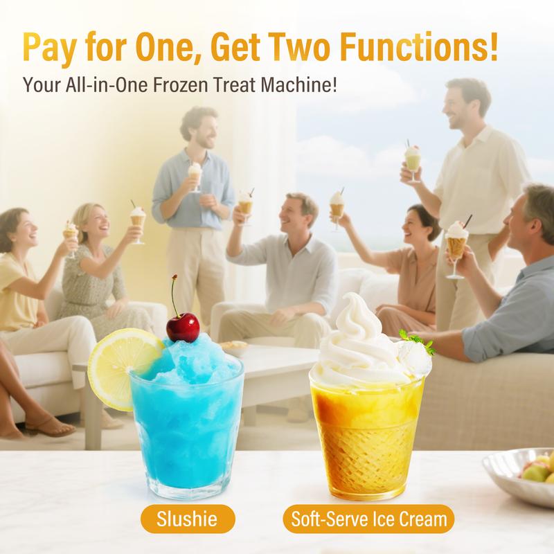 Slushie Machine / Soft Serve lce Cream 2 in 1 Machineacompact kitchen tool with automatic cleaning function and 6multi-function presets for one-touch refreshing drinks