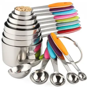 Measuring Cups and Spoons Set, Set of 13 Stainless Steel Measuring Cups and Spoons, with Silicone Handles, Stackable, Easy to Store for Kitchen, Cooking, Baking (Colorful)