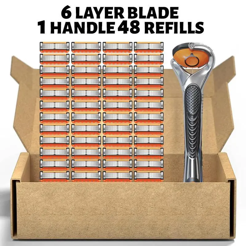 Men's Razor Blade Replacement Kit 48+1 PCS-Manual Shaver Set with Rust-Proof Sharp Blades, Easy Replace, Fully Washable, Classic Grooming Tool for Daily Shaving #SummerVibes #FathersDay #GiftForDad