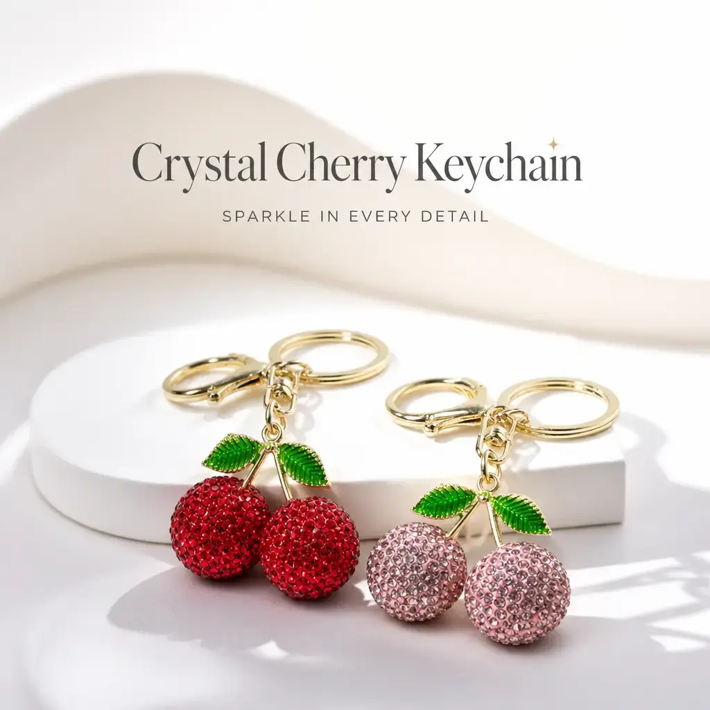 Cute Cherry Rhinestone Keychain For Women Girls, Full Sparkly Crystal Diamond Inlaid Bling Bag Charm, All Match Fashion Purse Pendant, Exquisite Birthday Party Gift