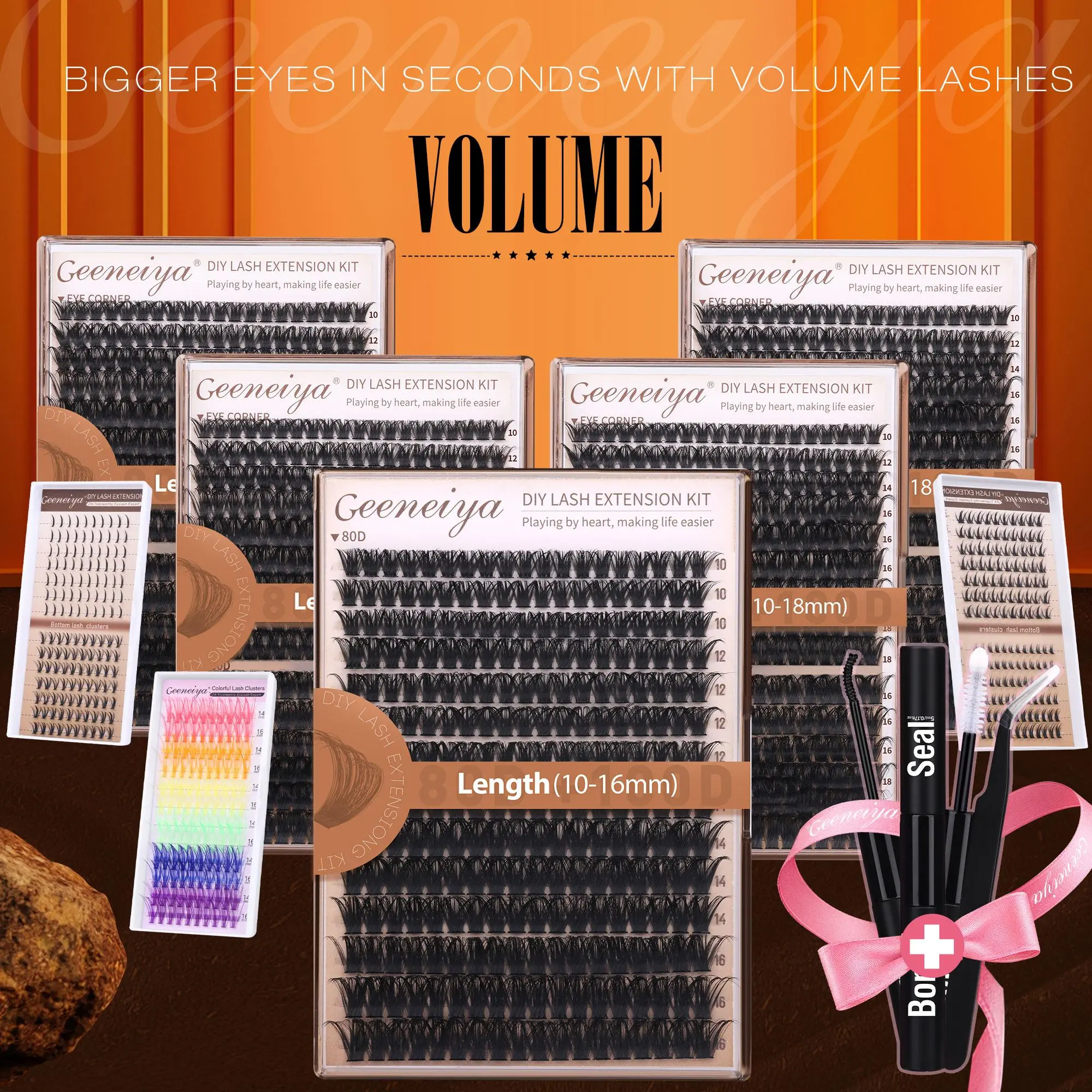 Geeneiya Volume Lash Clusters Kit DIY Lash Extension Kit D Curvature Eyelash Extensions with Waterproof Lash Bond and Seal, Tweezers,10-14mm Eye Corner Eyelashes and 16-18MM Cluster Lashes (80D+100D) #backtoschool #sohochic