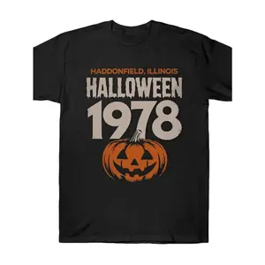 Men's Vintage 90s Michael Myers Halloween T-Shirt 100% Cotton Retro Horror Movie Graphic Tee with Jack-O-Lantern Design, Short Sleeve Casual Shirt for Halloween Parties & Casual Attire, Halloween Clothes Fabric Menswear funny  tshirt