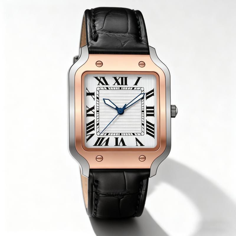 Men's Square Face Watch with Roman Numerals, Casual Analog Wristwatch