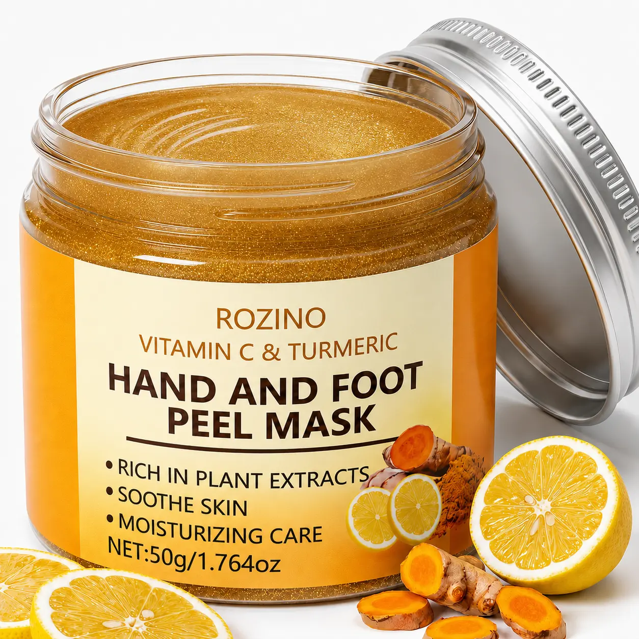 Vitamin C & Turmeric Peel-off Mask, Deep Moisturizing Hand & Foot Mask, Brightening & Hydrating Hand & Foot Care Mask for Women & Men, Foot Exfoliating Mask, Care for Dry Rough Hands   &   Feet, 1.76 oz Gel Hydrate, Moisturizer Moisture Oil, Golden