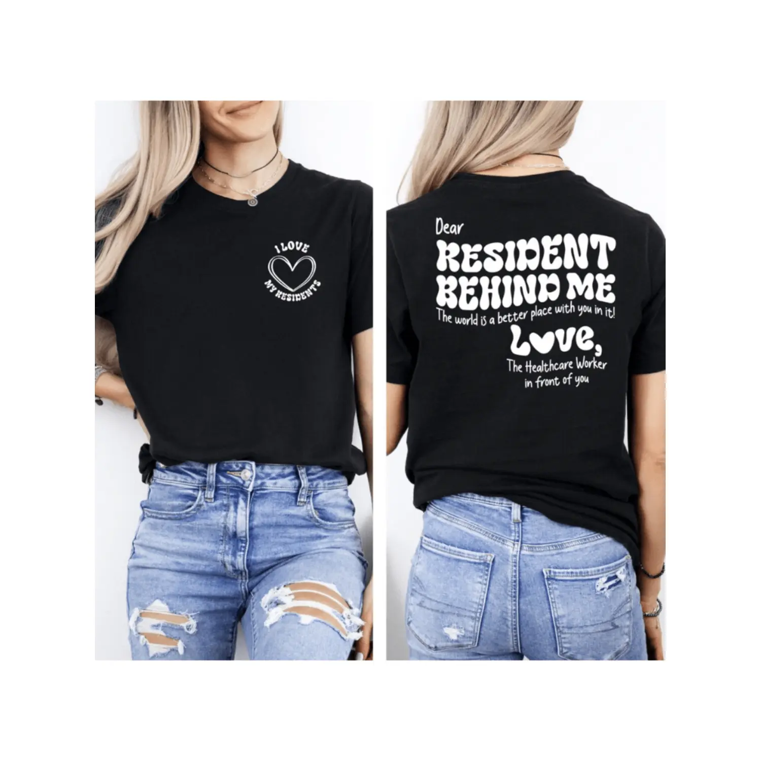1pc Women's Resident Me Heart T-Shirt 95 Cotton Crew Neck Short Sleeve Casual Top For Healthcare Workers Durable Knit Fabric Black