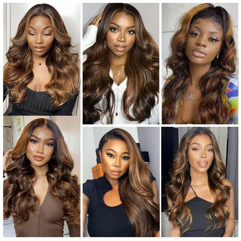 Ombre Brown Highlight Body Wave Human Hair Weave Sew in 1 3 4 Bundles Brazilian Remy Hair Dark Root Blonde Human Hair Weaves Extension Piano Color