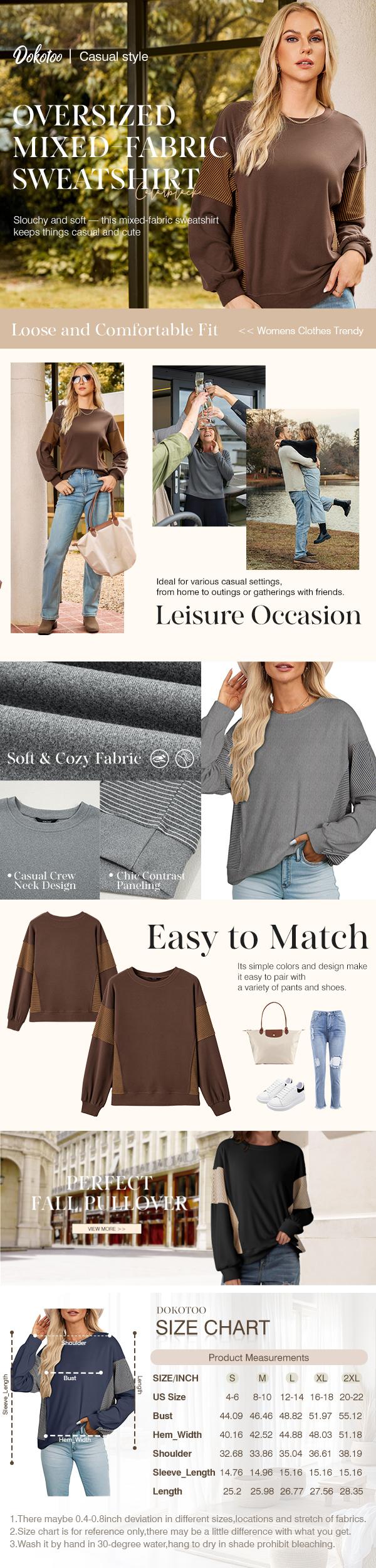 DOKOTOO Women's Colorblock Sweatshirt Crewneck Patchwork Long Sleeve Knit Pullover Shirts Knitted Top Dressy Casual Tops Womenswear Knitwear