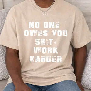 Women's Oversized Casual Short-Sleeve Graphic T-Shirt - Vintage Washed, Soft Comfortable, Pink Bow Back, Motivational "No One Owes You Sh*t Work Harder" Print, Bible Verse, Funny Christmas Tree, Psychotic Girlfriend Mood, 4th of July, Purple
