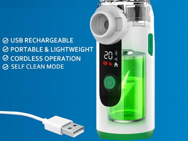 Hand-held Nebulizer for Respiratory System, Portable Nebulizer with Self-Clean Mode, Rechargeable Nebulizer for Home Office Travel