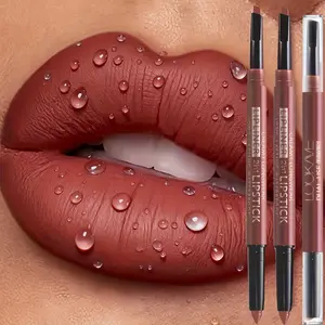 3Pcs Dual Use Lip Color Matte Lip Liner Set Waterproof Long Lasting Makeup Lipstick Pencil Non Stick Cup Glossy Smooth Lip Tint Easy To Use Beauty Cosmetic