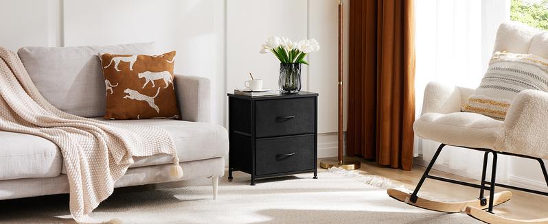 SweetFurniture Nightstand with 2 Fabaric Drawers, Small Dresser, Side Table, End Table, Bedside Table, Night Stands, Small Nightstand, Bedroom Furniture