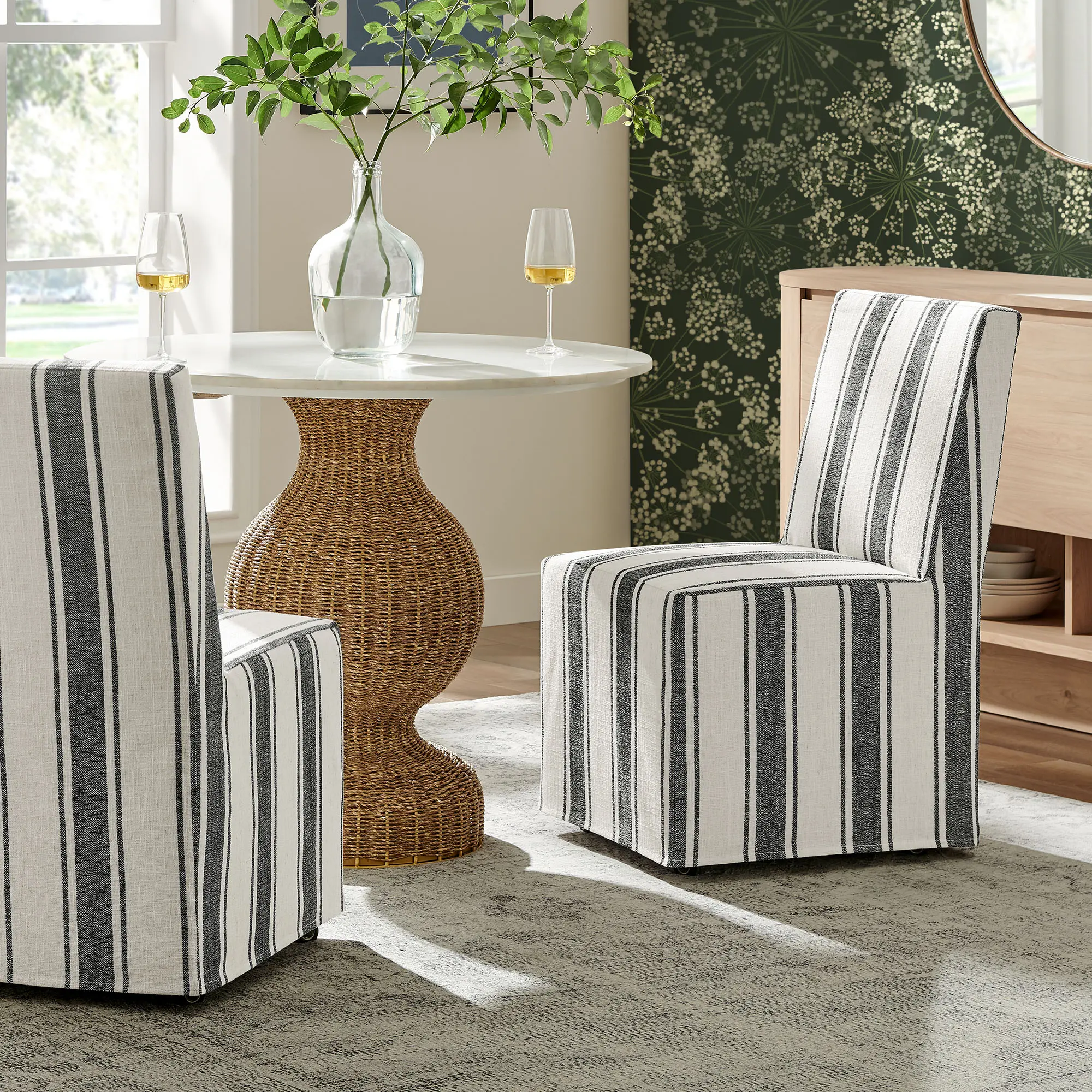 Tessera Striped Slipcovered Dining Side Chair in Black Stripe