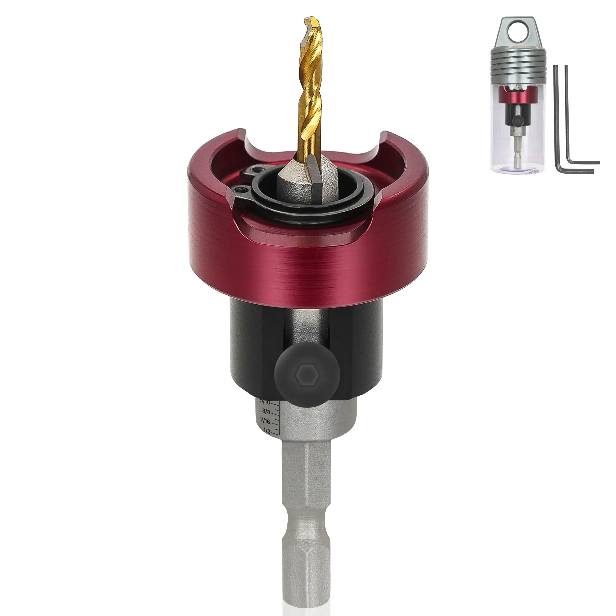 KEENTECH 3/8" x 1/8" Carbide Tipped  Countersink Drill Bit with Depth Stop