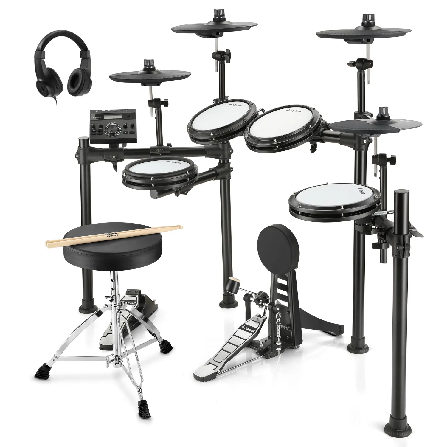 Donner DED-200 Electric Drum Sets, Electric Drum Kits with Quiet Mesh Drum Pads, 2 Cymbals w/Choke, 31 Kits and 450+ Sounds, Throne, Headphones, Sticks, USB MIDI, Melodics Lessons
