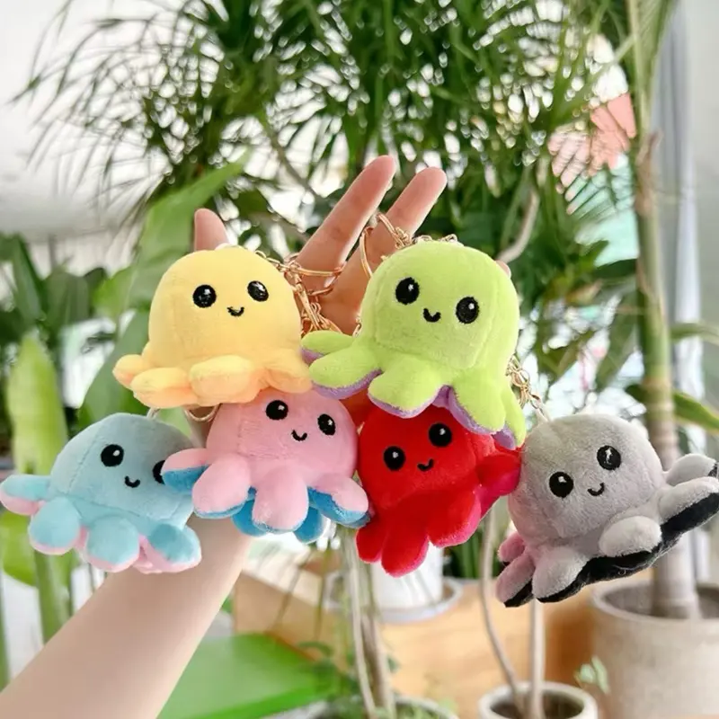 Mood Changing Octopus Keychain - Soft Plush Fabric Animal Accessory with Embroidering Cute Expressions, Daily Everyday Gift for Keychain Enthusiasts