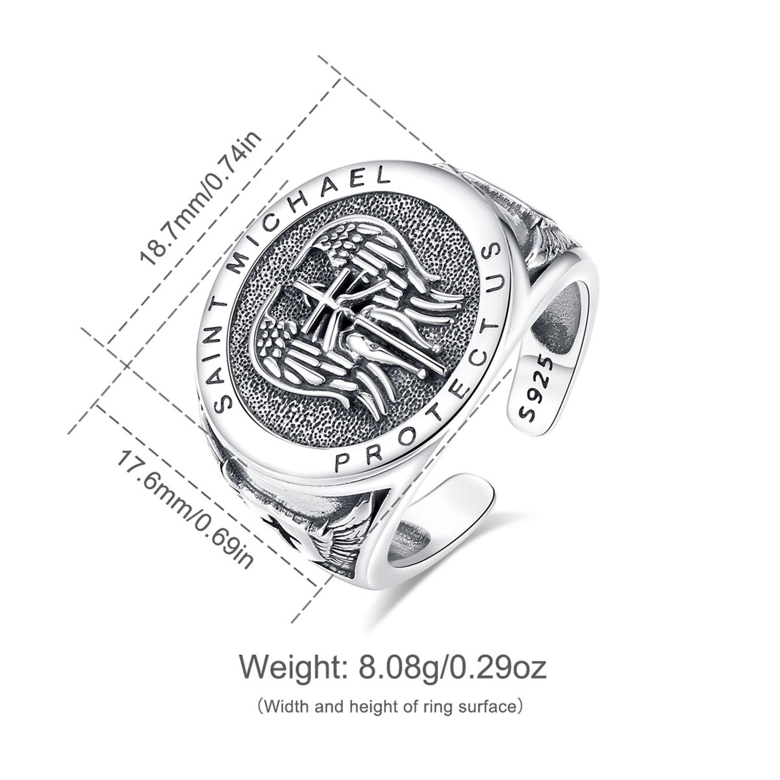 Eudora S925 Sliver Vintage Saint Benedict Ring, Adjustable St.Benedict Open Ring, Unisex Band with Benedictine Cross & Latin Inscriptions, Christian Jewelry Gift