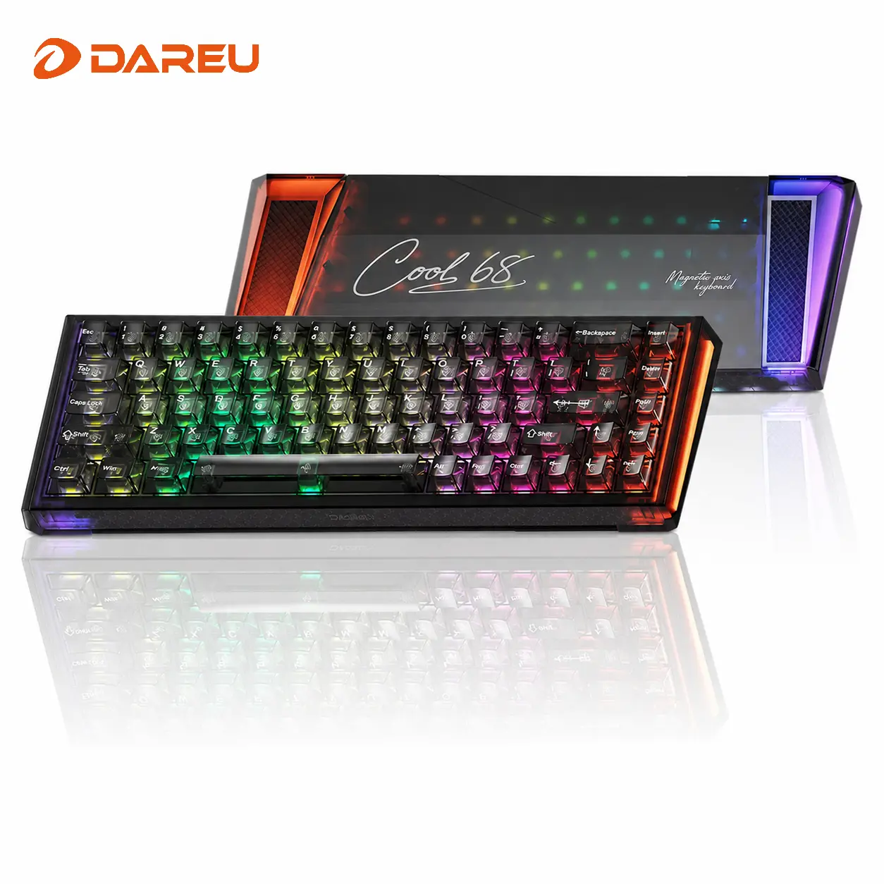 DAREU COOL68 Wired 65% Magnetic Switch Gaming Keyboard - Dual RGB Light, Music Flow, 8000Hz Polling Rate, 0.1ms Latency Rapid Trigger, RT 0.01 Extreme Response, Web Driver, Premium Gasket Gasket-Mounted Gaming Accessory, Gamer Stuff for PC E-Sport Use, Ji
