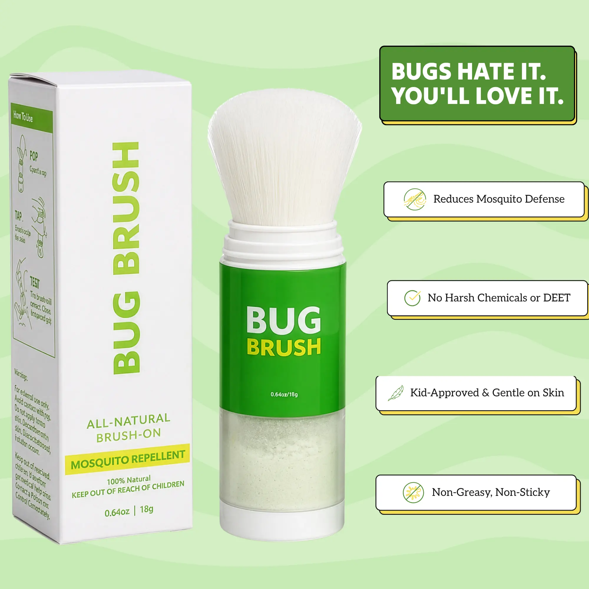 Bug Brush by Sol Brush, DEET-Free Mosquito Repellent Powder, Plant-Based Brush-On