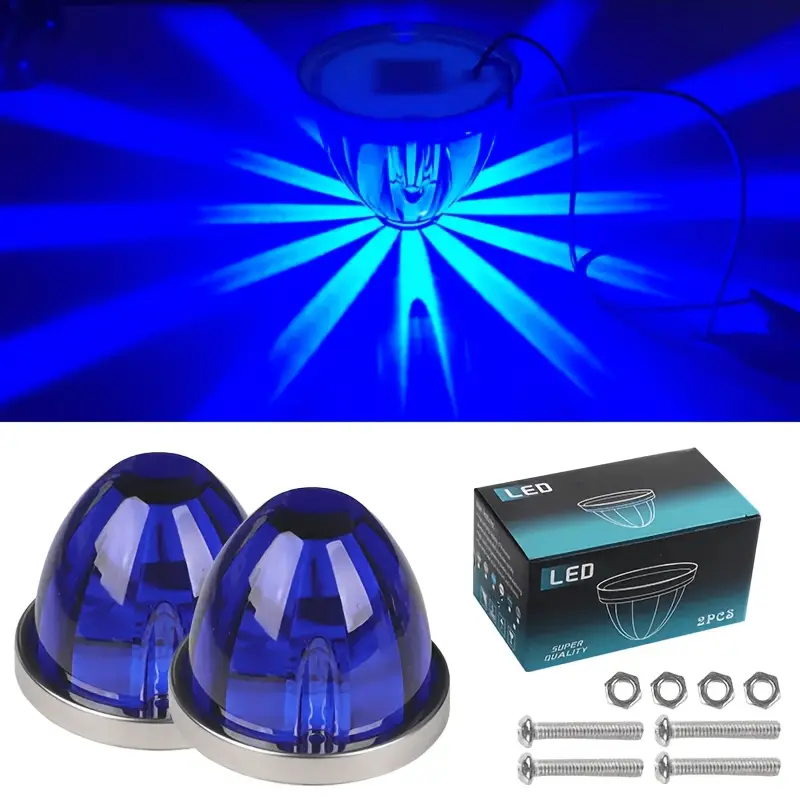 Amber Glass Watermelon LED Lights 12V-24V LED Side Marker Lights for Trucks and Trailers, Stainless Steel Ring Design, Red/Amber/Blue/Green Signal Lights for Pickup, Bus, RV, Camper, Boat and Crane Car Chassis Lamps semi Led Backlights