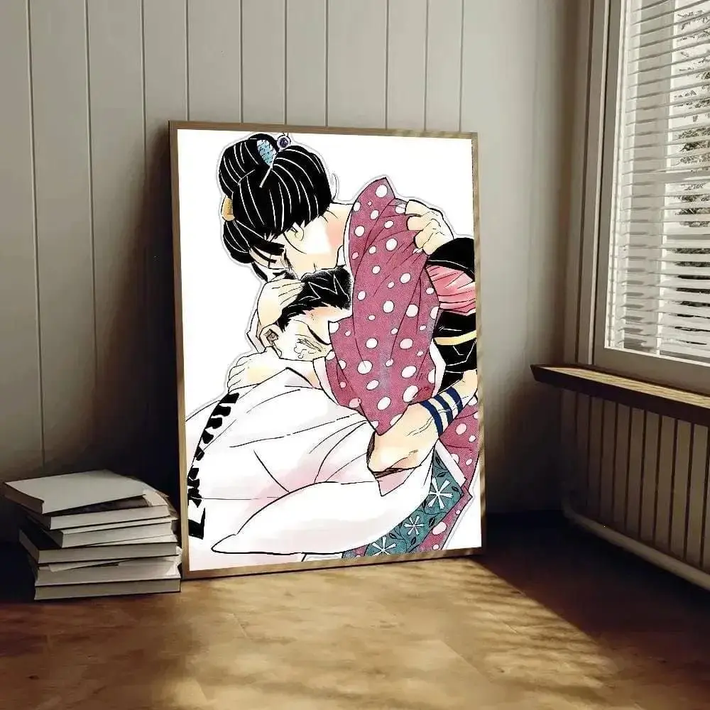 Demon Slayer Akaza X Koyuki Graphic Satin Photo Paper Poster - Kimetsu no Yaiba Emotional Scene, 210gsm Thick Sun Protection Humidity-Resistant Unframed HD Print, Vintage Wall Decor for Kid Room, Tube-Packaged Home Supplies