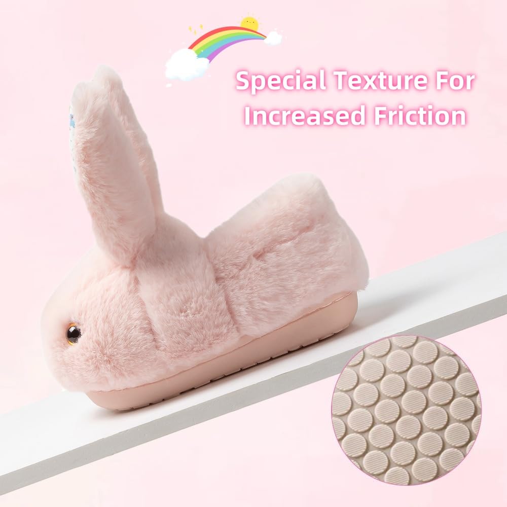 rosyclo Toddler & Kids Bunny Plush Slippers Adorable Fuzzy Design with Warm Lining Non-Slip Rubber Sole Cozy Indoor Winter Rabbit House Shoes for Girls & Boys Children