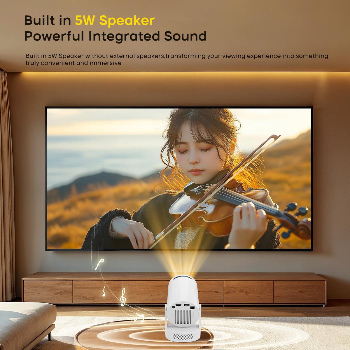 Smart Projector HY300Pro+ with 8K/4K/1080P Decode 290ANSI Lumens Auto Keystone Correction Built-in 5W speaker Dual WiFi6 Wireless BT5.4 Android 14 Native 1280*720P for Home Cinema Portable Movie Theater