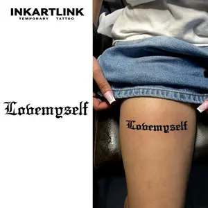 INKARTLINK [2 Sheets] "Lovemyself" Quote Temporary Tattoos, Gothic Lettering Text Stickers, Waterproof Aesthetic Body Art for Women Men