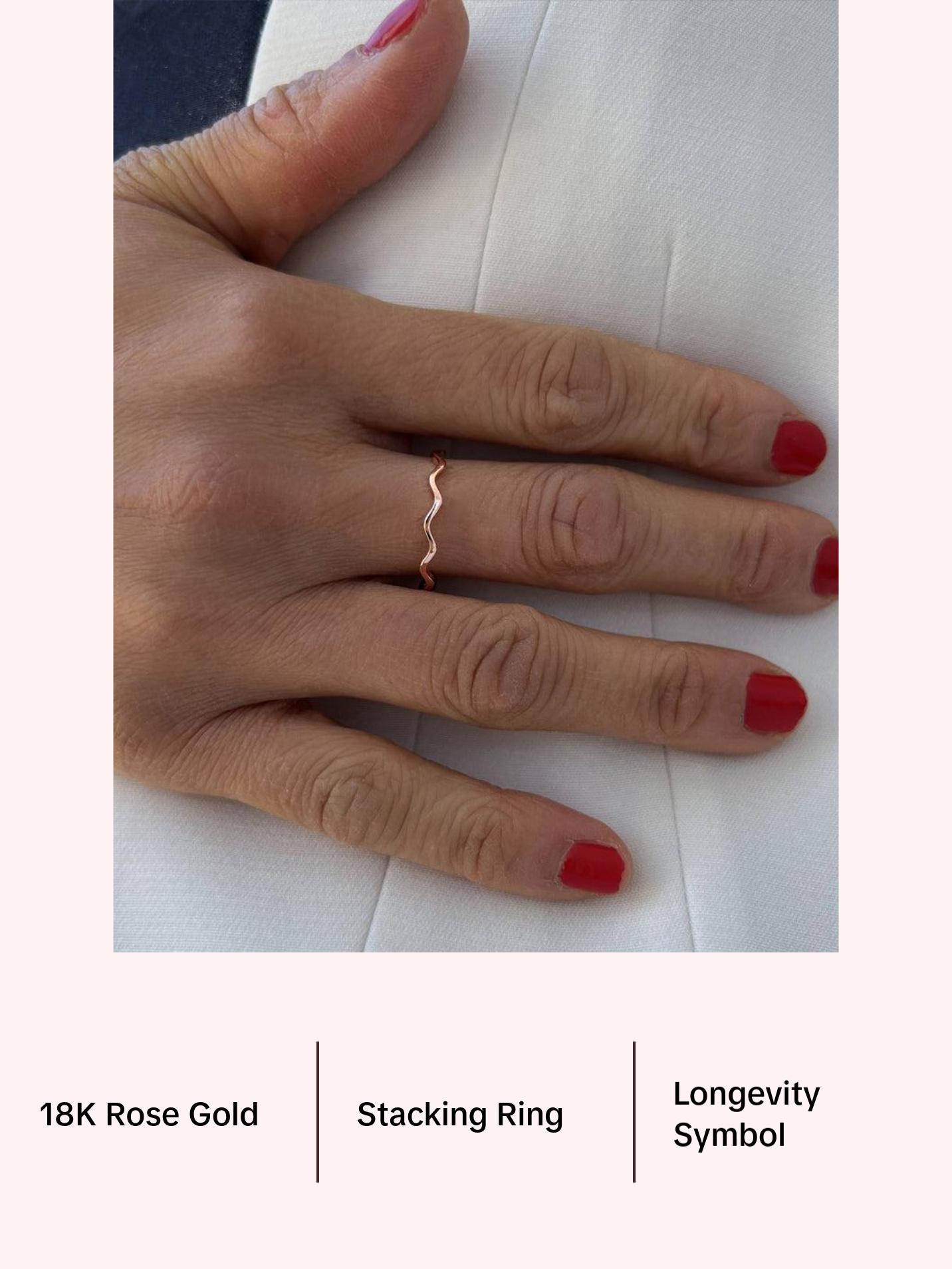 SONIA HOU Noodle Wavy 18K Rose Gold Over Sterling Silver Stackable Ring | S925 Minimalist Trendy | Cute Classic Simple Stackable | Birthday Gift