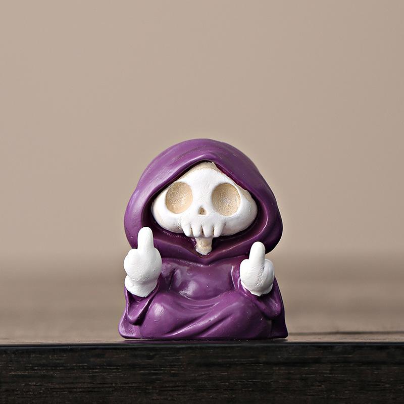 MUNBYN Grim Reaper Halloween Gift Figurine - Funny Middle Finger Design for Pranks & Decor - Durable Stone Ornament for Quirky Halloween Accessories