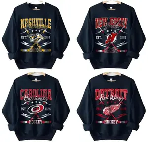 Gildan USA Vintage 90s All Hockey Teams Crewneck Sweatshirt, Unisex Hockey Fan Pullover, Classic Fit Retro Crewneck for Sports Fans, Cozy Game Day USA, Hockey Fan
