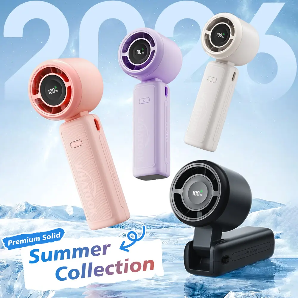 WHATOOK Handheld Fan: 4000mAh Portable Handheld Turbine Fan, 180° Foldable Design, High-Speed Mini Fan with up to 12 Hours of Battery Life, 5-Speed LED Display Cooling Fan, Ideal for Travel, Outdoor Activities, and Commuting - Black/Purple/Pink/White
