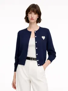 Tencel Wool Blend Heart Print Women Cardigan Knitwear Fit