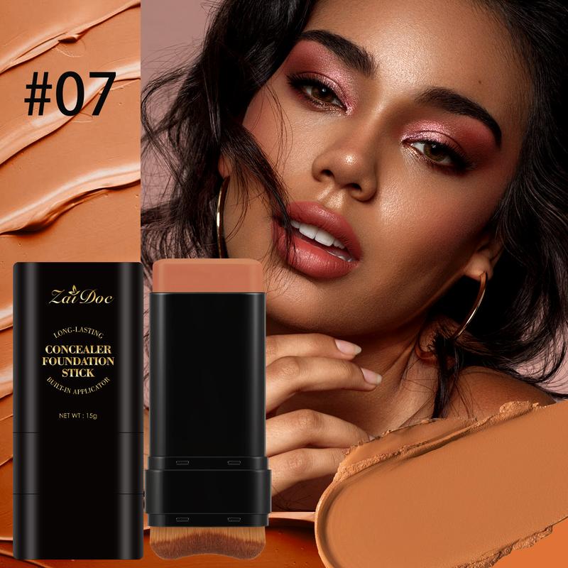 Zaidoc 7-color Dual -Ended Foundation Concealer Stick, Dual-ended with Built-in Brush, Moisturizing & Lightweight.