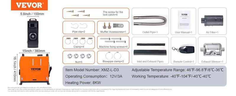 VEVOR Diesel Air Heater, Max. 8KW 12V All-on-one Diesel Heater with Bluetooth App and LCD, Automatic Altitude Adjustment Max 18045 ft, Portable Parking Heater Fast Heating Low Noise, Diesel Heater for Truck RV Trailer Camper Van Boat and Indoors VEVOR Diesel Air Heater, Max. 8KW 12V All-on-one Diesel Heater with Bluetooth App and LCD, Automatic Altitude Adjustment Max 18045 ft, Portable Parking Heater Fast Heating Low Noise, Diesel Heater for Truck RV Trailer Camper Van Boat and Indoors