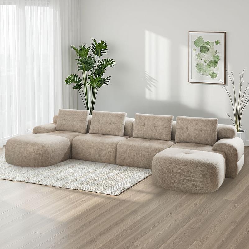 [New Year Deals] 145'' U-Shaped Modular Sectional Boneless Sofa Couch Full-Foam Structure Compression Packaging Woven Texture Upholstery Oversized Modern Living Room Couch for 4+ Years of Comfort,Xstmas Gifts for the Whole Family: Husband&Wife, Mom & Dad